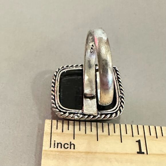 Black agate gemstone ring 925 silver overlay adjustable - Picture 4 of 6